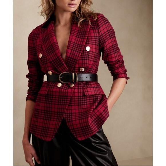 Banana Republic Jackets & Blazers - Banana Republic Red Plaid Captain's Blazer NWT Wool Size 6